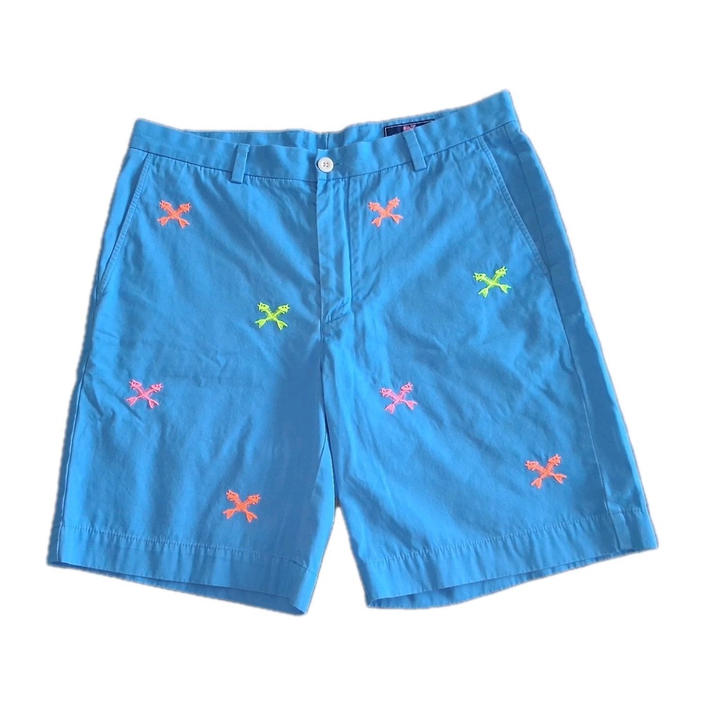 Vineyard Vines Breaker Shorts Men's 35 X 9" Blue Embroidered Cross Fishbone - Picture 2 of 11